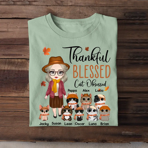 Personalized Thankful Blessed Cat Obsessed Grandma with Cat Names T-shirt Printed MTHPN1707