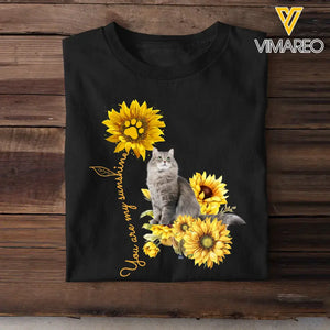 Personalized Upload Your Cat Photo You Are My Sunshine Sunflower T-shirt Printed MTKVH202337