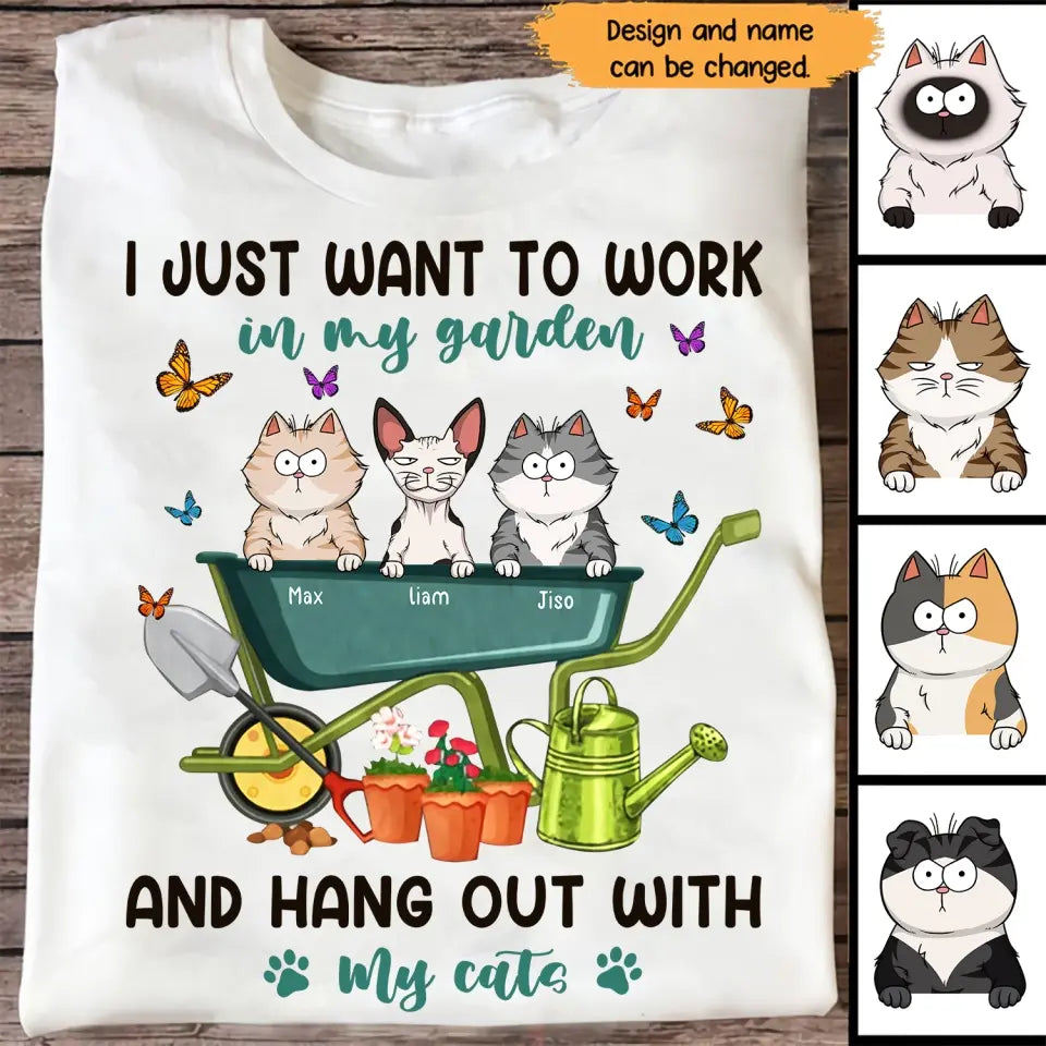 Personalized I Just Want To Work In My Garden And hang Out With My Cats T-shirt Printed  HTHHN202377