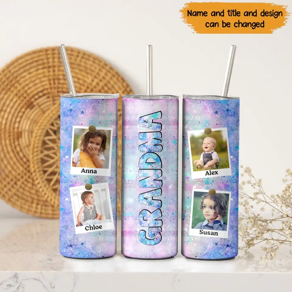 Personalized Upload Your Children Photo Grandma Gift Skinny Tumbler Printed PTN2023128