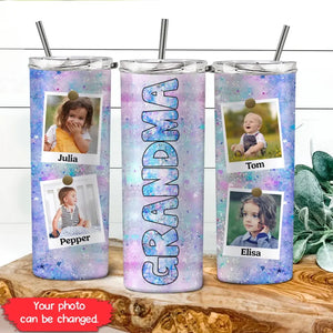 Personalized Upload Your Children Photo Grandma Gift Skinny Tumbler Printed PTN2023128