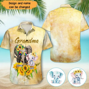 Personalized Grandma Elephant with Kid Names Hawaii Shirt Printed MTHN2023140