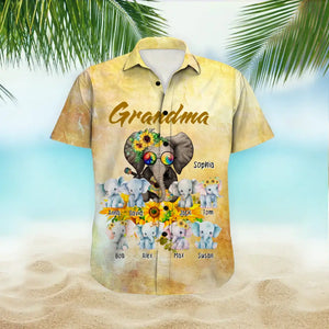 Personalized Grandma Elephant with Kid Names Hawaii Shirt Printed MTHN2023140