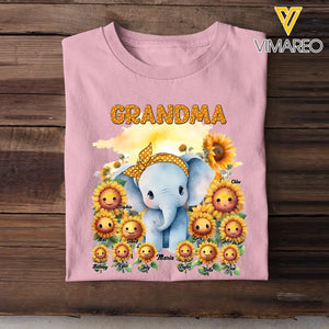 Personalized Grandma Elephant Sunflowers with Kid Names T-shirt Printed MTHN23172