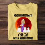 Personalized Never Underestimate A Cat Lady With A Nursing Degree T-shirt Printed 23JUN-TB16