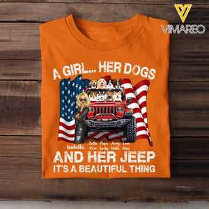 Personalized A Girl Her Dogs And Her Jeep Flag It's A Beautiful Thing T-shirt Printed MTDT1006