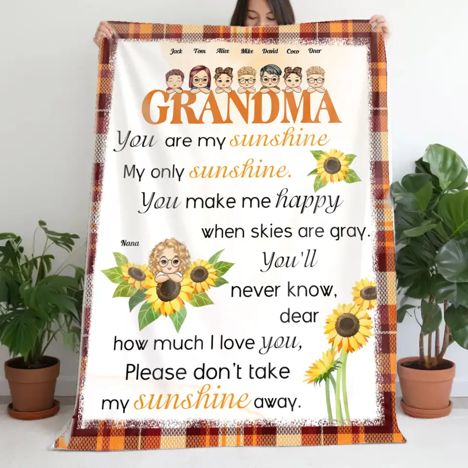 Personalized Grandma You Are My Sunshine My Only Sunshine & Kid Names Sherpa or Fleece Blanket Printed HTHHN23222