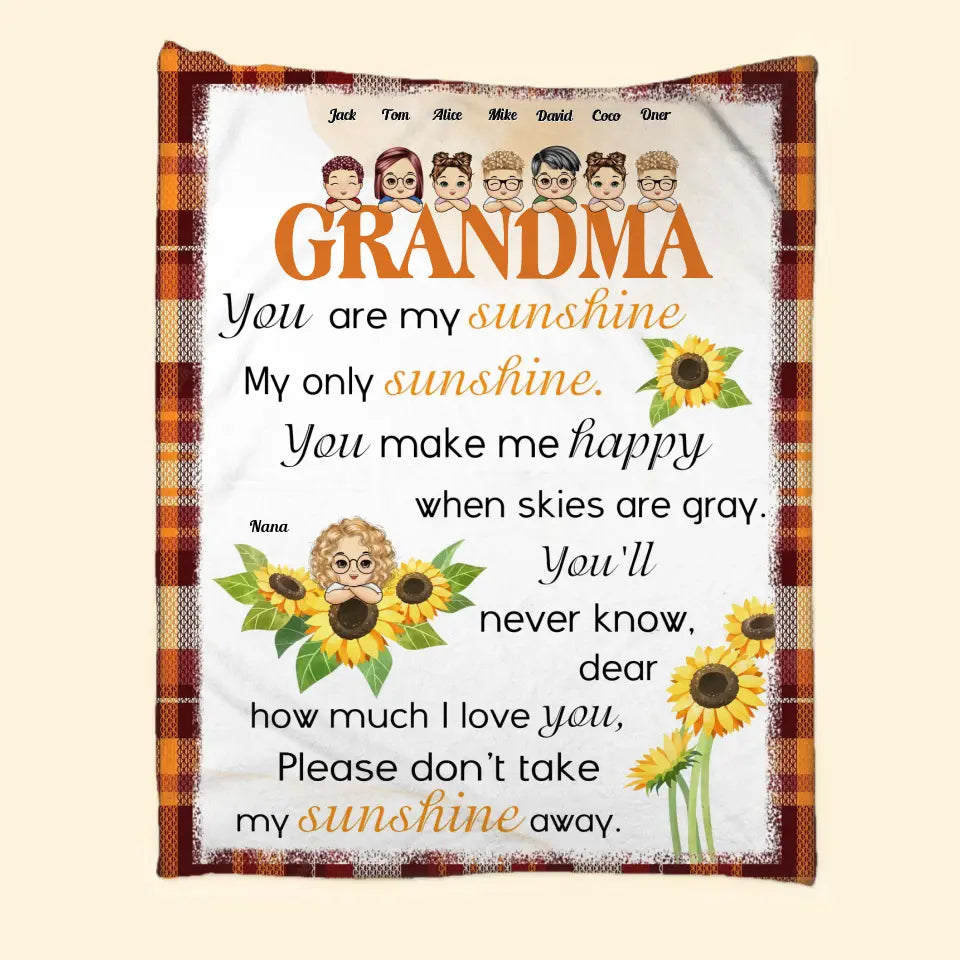 Personalized Grandma You Are My Sunshine My Only Sunshine & Kid Names Sherpa or Fleece Blanket Printed HTHHN23222