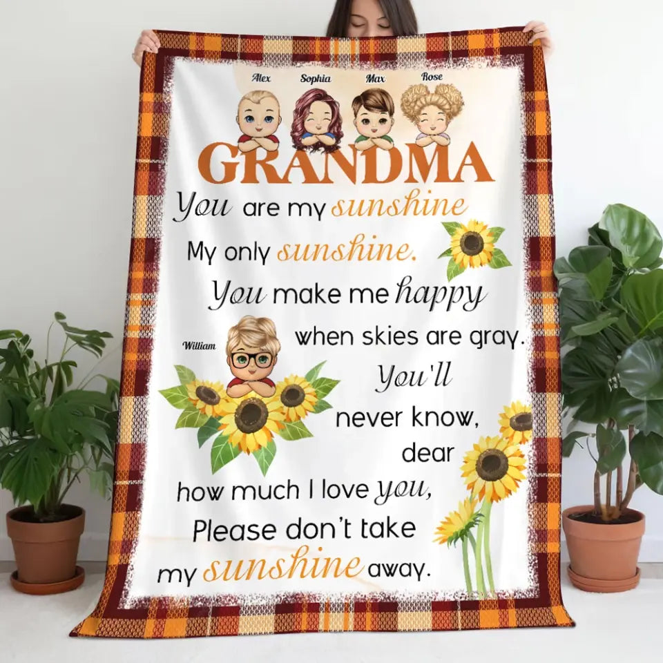 Personalized Grandma You Are My Sunshine My Only Sunshine & Kid Names Sherpa or Fleece Blanket Printed HTHHN23222