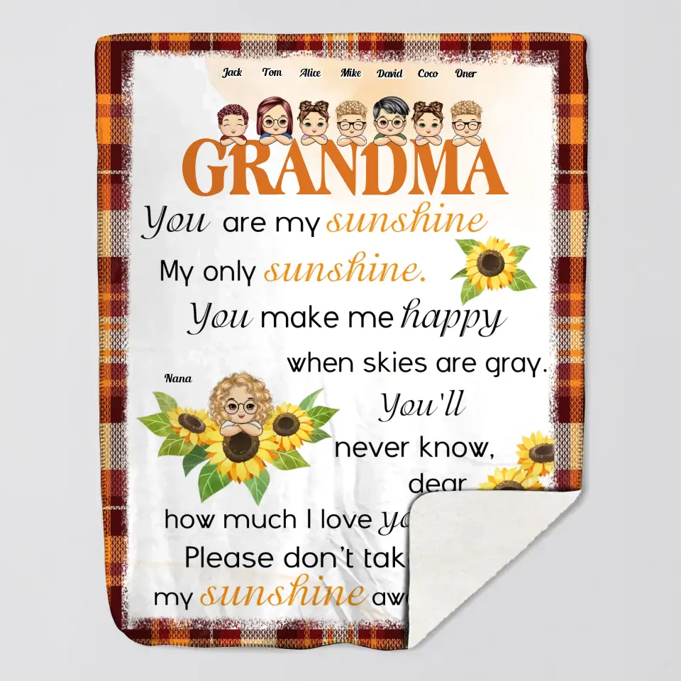 Personalized Grandma You Are My Sunshine My Only Sunshine & Kid Names Sherpa or Fleece Blanket Printed HTHHN23222