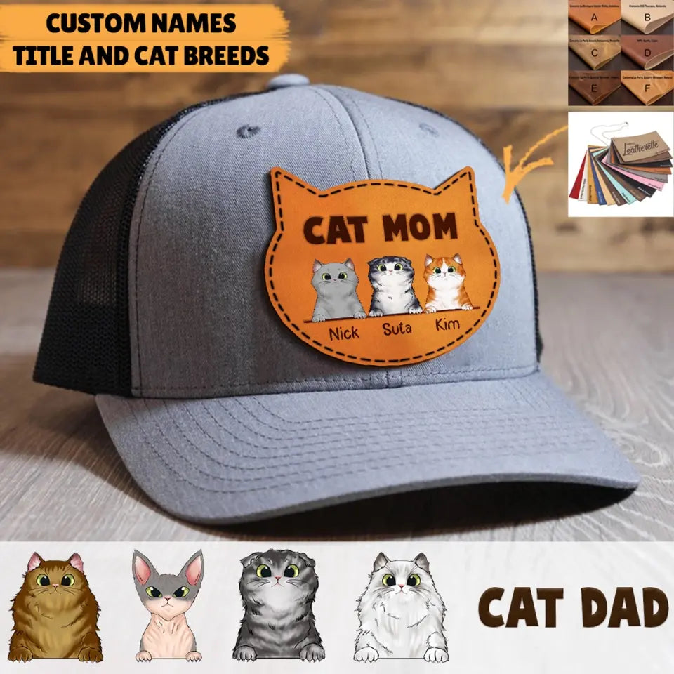 Personalized Cat Mom Cat Lovers Gift Leather Patch Hat Printed PVD23282