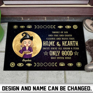 Personalized Smoke of Air And Fire And Earth Cleanse And Bless This Home & Hearth Drive Alway All Harm & Fear Only Good May Enter Here Witch Halloween Doormat Printed HTHHN23317