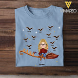 Personalized Grandma Flying Broom Kid Name Halloween Gift T-shirt Printed MTVQ23315