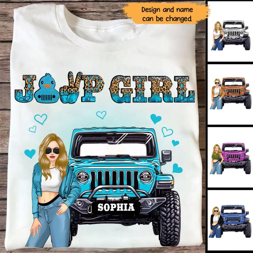 Personalized Jeep Girl Art Leopard Watercolor T-shirt Printed HN347