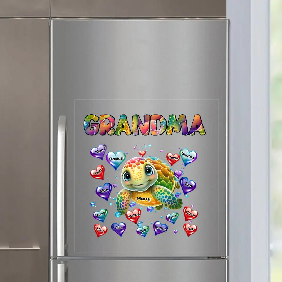 Personalized Turtle Grandma Hearts with Kid Names Fridge Decal Printed VQ23332