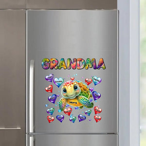 Personalized Turtle Grandma Hearts with Kid Names Fridge Decal Printed VQ23332