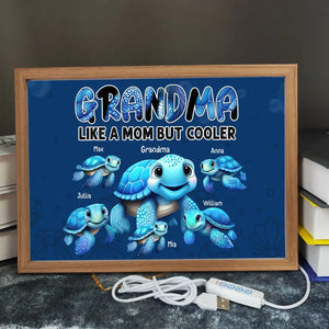 Personalized Grandma Like A Mom But Cooler Turtles with Kid Names Light Frame Canvas Printed HTHVQ23432