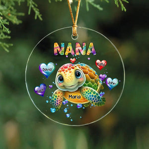 Personalized Nana Grandma Turtle Hearts with Kid Names  Christmas Gift Acrylic/Ceramic Ornament Printed PTN23471