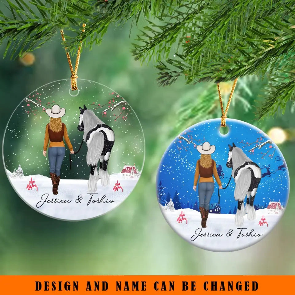 Personalized Horse Girl with Name Horse Lovers Gift Christmas Gift Acrylic/Ceramic Ornament Printed KVH23477