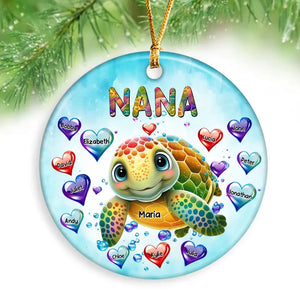 Personalized Nana Grandma Turtle Hearts with Kid Names  Christmas Gift Acrylic/Ceramic Ornament Printed PTN23471