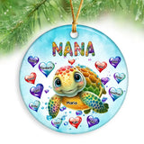 Personalized Nana Grandma Turtle Hearts with Kid Names  Christmas Gift Acrylic/Ceramic Ornament Printed PTN23471