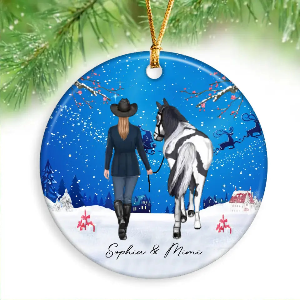 Personalized Horse Girl with Name Horse Lovers Gift Christmas Gift Acrylic/Ceramic Ornament Printed KVH23477