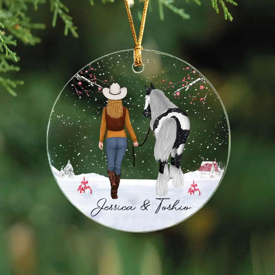 Personalized Horse Girl with Name Horse Lovers Gift Christmas Gift Acrylic/Ceramic Ornament Printed KVH23477