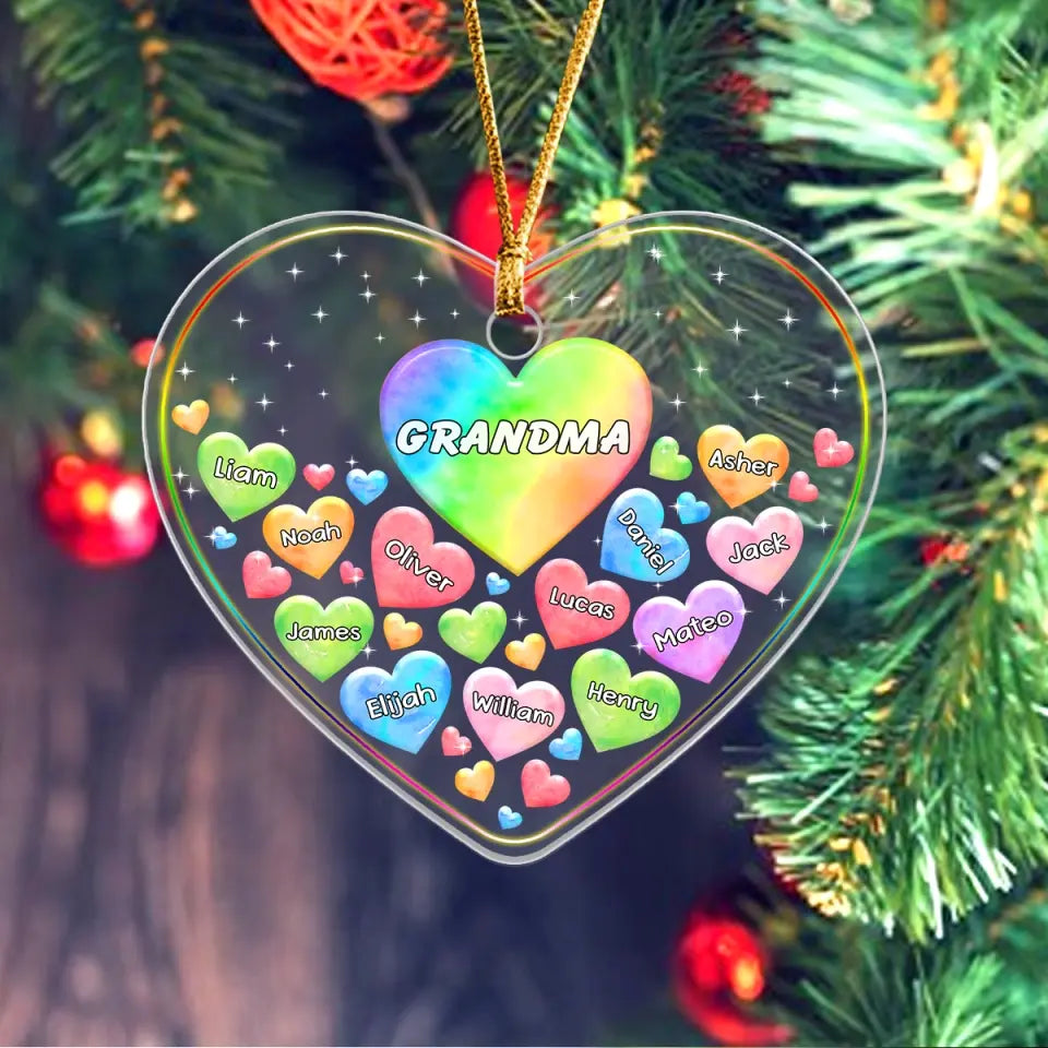 Personalized Grandma Hearts with Kid Name Christmas Gift Acrylic/Plastic Ornament Printed KVH23483