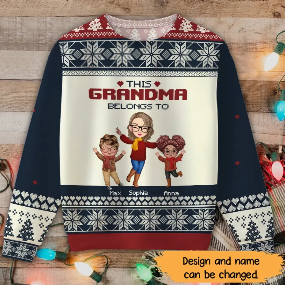 Personalized This Grandma Belongs To Custom Kid Names Christmas Gift Sweater Printed HTHHN23501