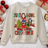 Personalized Just A Girl Who Loves Christmas Cat Lovers Gift Christmas Gift Sweater Printed HTHHN23498