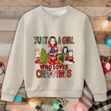 Personalized Just A Girl Who Loves Christmas Cat Lovers Gift Christmas Gift Sweater Printed HTHHN23498