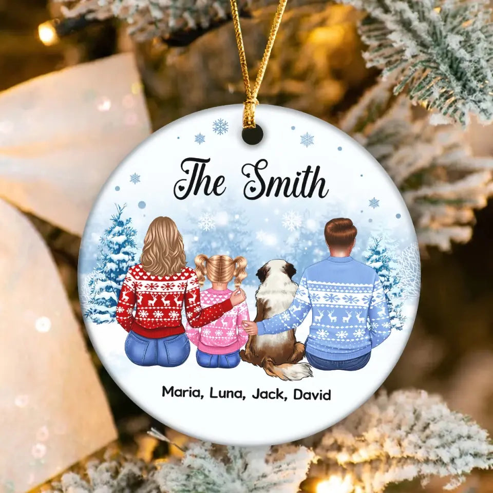 Personalized The Smith Family & Pets Dog Lovers Cat Lovers Gift Christmas Gift Acrylic or Ceramic Ornament Printed PN23496