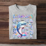 Personalized Grandma Dolphin with Kid Names Printed T-shirt MTPN0507