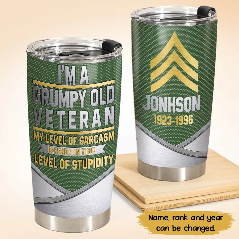 Personalized US Veteran I'm A Grumpy Old Veteran Tumbler Printed QTKH525