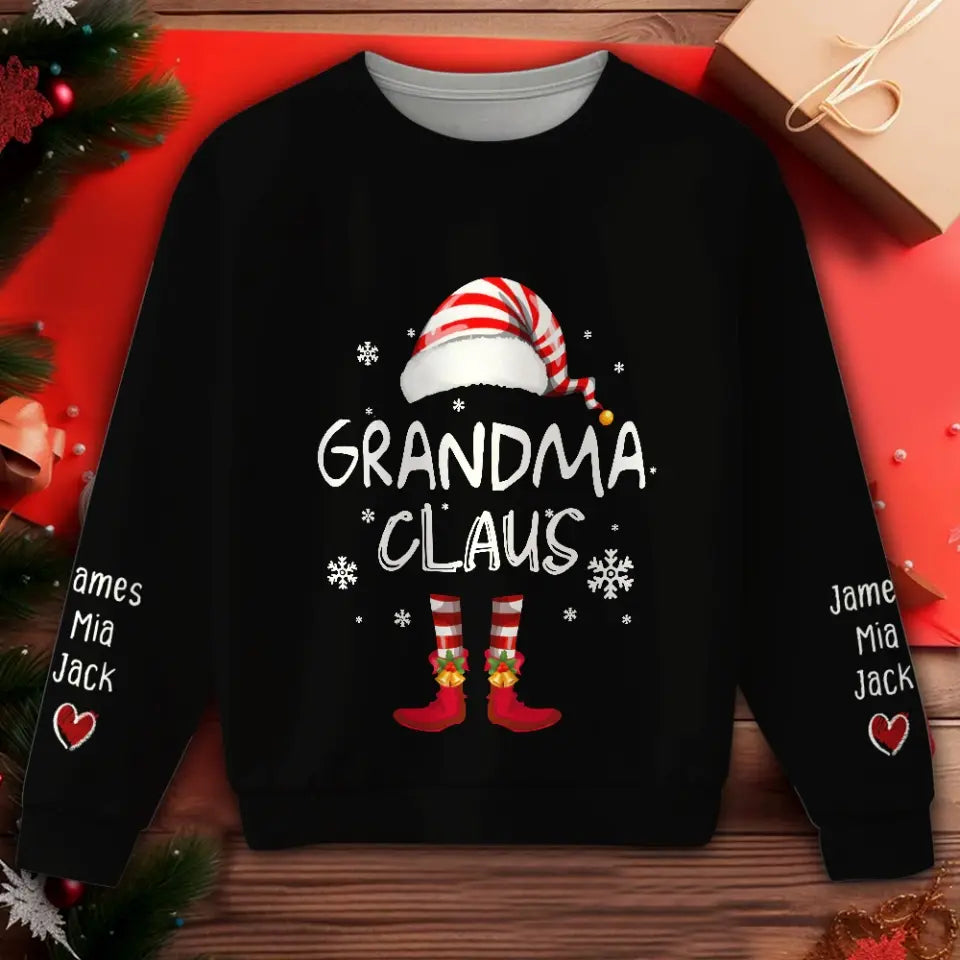 Personalized Grandma Claus & Kid Names Christmas Gift Sweater Printed QTHN23526