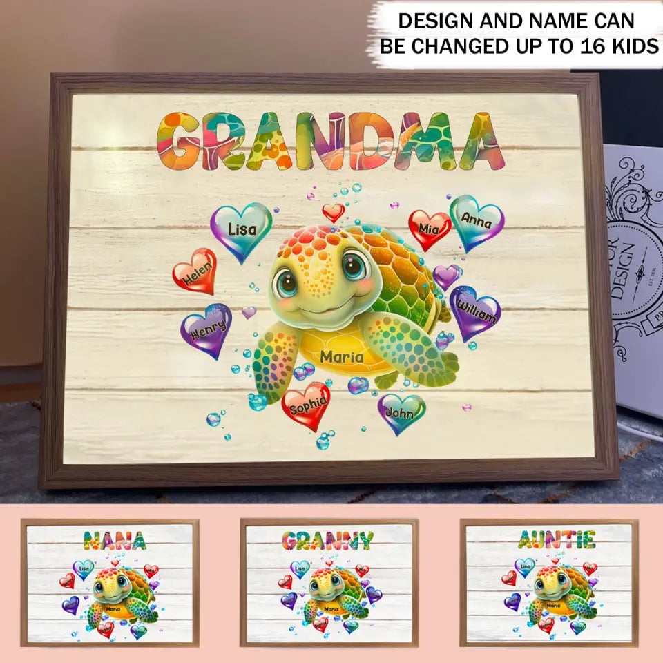 Personalized Grandma Turtle Hearts with Kid Names Light Frame Canvas Printed VQ23436