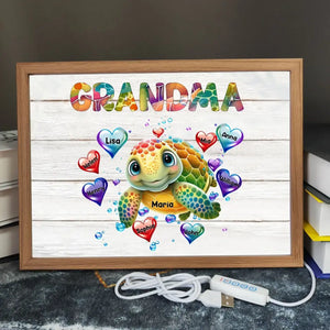 Personalized Grandma Turtle Hearts with Kid Names Light Frame Canvas Printed VQ23436