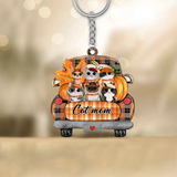 Personalized Fall Season Pumpkin Car Cat Lovers Gift Acrylic Keychain Printed PNHN1307