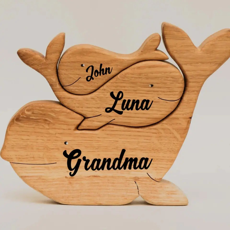 Personalized Grandma Dophins & Kid Names Wooden Animal Decoration Printed PTN23552