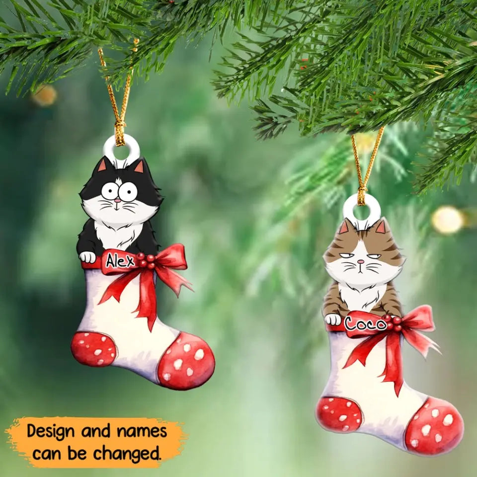 Personalized Cat Sock Christmas Gift Acrylic Ornament Printed NTMTHN23550