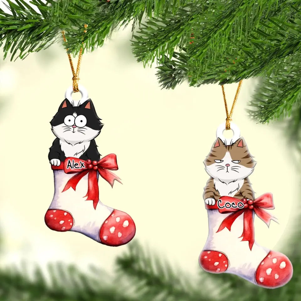 Personalized Cat Sock Christmas Gift Acrylic Ornament Printed NTMTHN23550