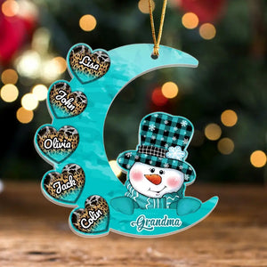 Personalized Grandma Snowman Hearts with Kid Names Crescent Moon Acrylic Ornament Printed VQ23574