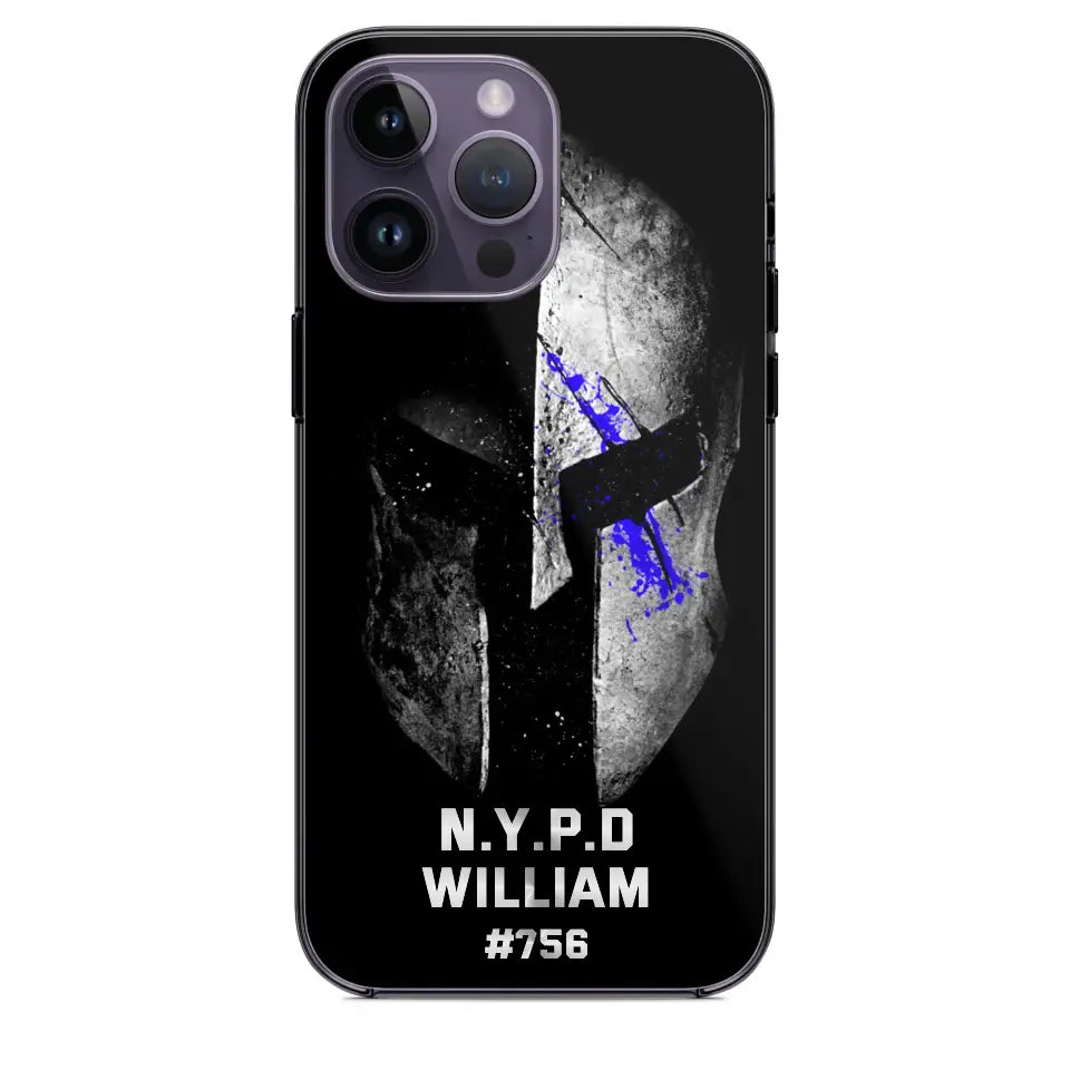 Personalized Spartan Helmet Police Department Custom Name & Badge Number Phonecase Printed QTKVH23591