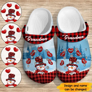 Personalized Grandma Snowman Hearts with Kid Names Clogs Slipper Shoes Printed VQ23607