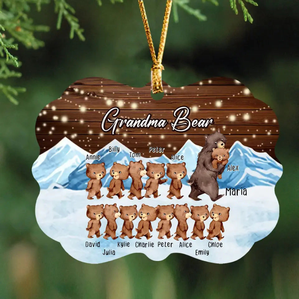 Personalized Grandma Bear & Kid Names Wooden Or Acrylic Ornament Printed HN23603