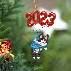 Personalized Cat Balloon 2023 Custom Name Acrylic or Wooden Ornament Printed PTN23616