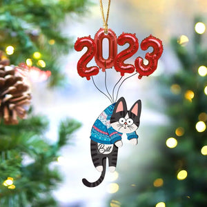 Personalized Cat Balloon 2023 Custom Name Acrylic or Wooden Ornament Printed PTN23616