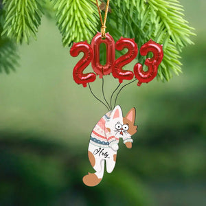 Personalized Cat Balloon 2023 Custom Name Acrylic or Wooden Ornament Printed PTN23616