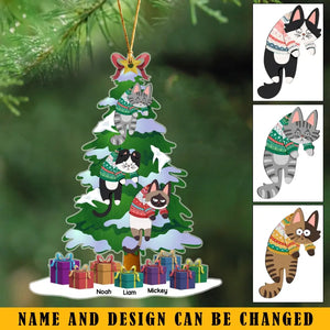 Personalized Cat Hanging On Christmas Tree Acrylic Ornament Printed NMTKVH23630