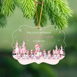 Personalized The Love Between Grandma & Grandkids Is Forever Snowman Kid Names Xmas Gift Acrylic Ornament Printed MTHN23554